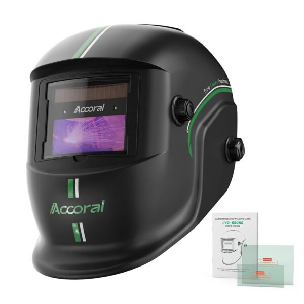 1/1/1/1 Large Viewing Auto Darkening Welding Helmet True Color Solar Powered Weld Hood Wide Shade 4/8.5-12.5 for TIG MIG Arc LYG 850BS