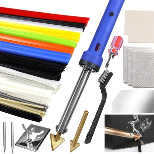 100W Plastic Welding Kit, Plastic Welder Soldering Iron Kit with 121pcs Rods, Professional Surface Repair Tool for Car Bumper with 4 Welding Tips, Patch Net,Hot Iron Stand,Wire... 100W Plastic Welding Kit, Plastic Welder Soldering Iron Kit with 121pcs Rods, Professional Surface Repair Tool for Car Bumper with 4 Welding Tips, Patch Net,Hot Iron Stand,Wire...