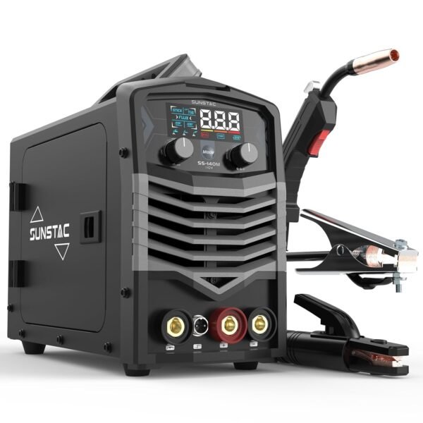 140Amp MIG Welder, 110V Flux Core MIG Welder/Lift TIG/Stick 3 in 1 Welding Machine with Synergic Control and IGBT Inverter, Portable Gasless MIG Welder with Intelligent LCD Display
