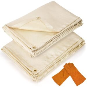 2-Pack Welding Blanket 4x6 feet - Fire Retardant Insulation Blanket Set with Hand Protection Gloves - Heavy-Duty Fiberglass Blanket - Hanging Welding Curtain - Portable Smoker...