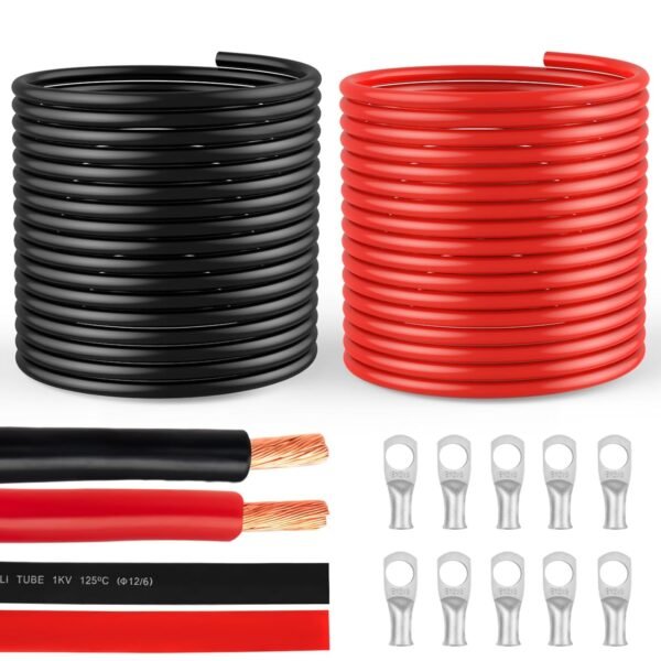 6 Gauge Wire 6 Awg Wire 20 FT Black + 20 FT Red, 6 Gauge Battery Cable 6 Gauge Marine Wire, 6 Gauge Copper Wire Welding Cable Standard with Wire Lugs Terminal Connectors and...