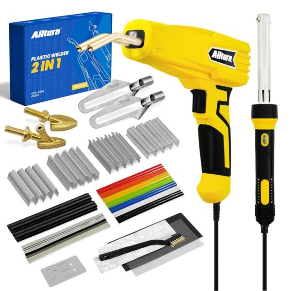 Allturn Plastic Welder,Plastic Welding Kit 3 in 1,Plastic Repair Welder Kit,1000pcs Plastic Welding Staples,Plastic Welding Rods Kit,Repair for Most Thermoset Plastics,Yellow