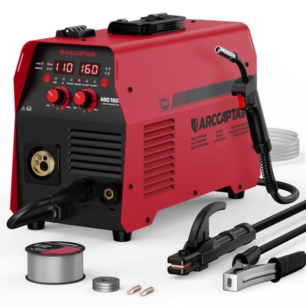 ARCCAPTAIN 160A MIG Welder, 4-in-1 Welder Machine 110V 220V, Flux Core MIG/GAS MIG/Lift TIG Welding/Stick Welding Machine with Synergy, Multiprocess Gas MIG Welder Equipment...