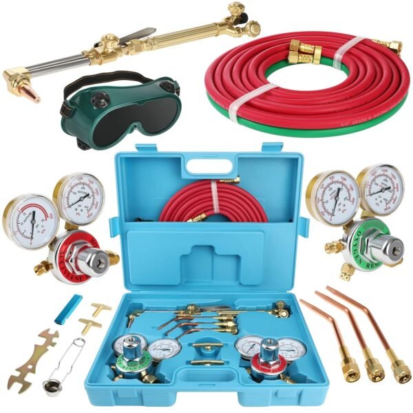 Cutting Welding Torch Kit, Oxygen Acetylene Torch Kit, Oxy Acetylene Torch Welder, Portable Oxy Brazing Kits, Professional Welder Tool Set with Two Hose, Regulator Gauges,...