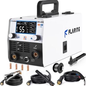 FLARING 155Amp MIG Welder, 110V Flux Core Welder Flux MIG/Lift TIG/Stick 3-in-1 Large LED Digital Display Welding Machine IGBT Inverter Gasless Welder Update FM155