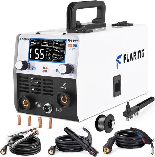 FLARING 155Amp MIG Welder, 110V Flux Core Welder Flux MIG/Lift TIG/Stick 3-in-1 Large LED Digital Display Welding Machine IGBT Inverter Gasless Welder Update FM155 FLARING 155Amp MIG Welder, 110V Flux Core Welder Flux MIG/Lift TIG/Stick 3-in-1 Large LED Digital Display Welding Machine IGBT Inverter Gasless Welder Update FM155