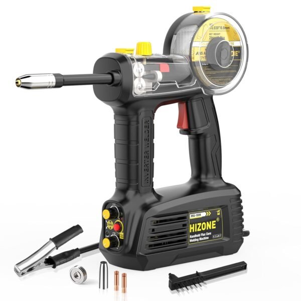 Hand Held MIG Welder Machine 110V, HIZONE 100A Flux Core Portable Welding Machine, Handheld Gasless Inverter Wire Feed Welding Equipment