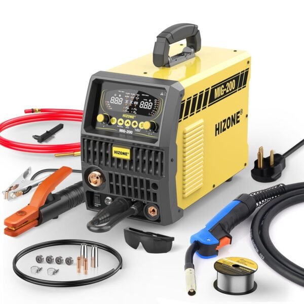 HIZONE 200A MIG Welder, 8 in 1 Aluminum/Copper/Gas MIG/Gasless Flux Core MIG/Stick/Lift TIG/Spot Welding/Spool Gun Compatible Welding Machine, Large LED Display, 120V/240V Multi...