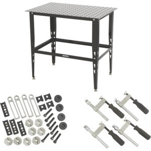 Klutch Steel Welding Table, 600 Lbs Weight Capacity, 16mm Holes, 24-Pc Metal Fit-Up Kit, Welding Tables For Shop (Black)