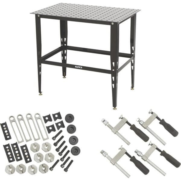 Klutch Steel Welding Table, 600 Lbs Weight Capacity, 16mm Holes, 24-Pc Metal Fit-Up Kit, Welding Tables For Shop (Black)