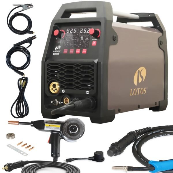 LOTOS MIG225SP MIG Welder with Aluminum Spool Gun, 225A 110/220V, 6 in 1 Gas MIG, Spool Aluminum, Gasless Flux Core, Stick, Lift TIG, Spot, Multi Process Welding Machine Auto...