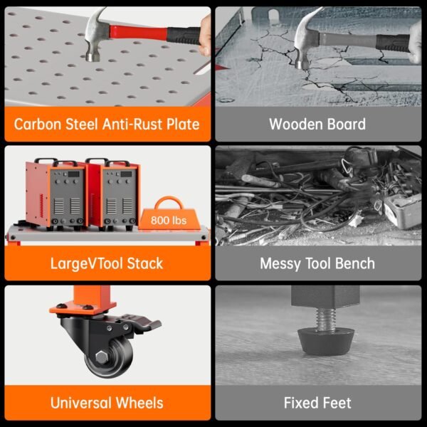 Movable Welding Table,36"x18"Welding Tool Car,Movable Welding Workbench Table,Easy Setup Portable Workbench,Heavy-Duty Load Capacity,with Tool Slots and Fixture Holes,Tool Tray