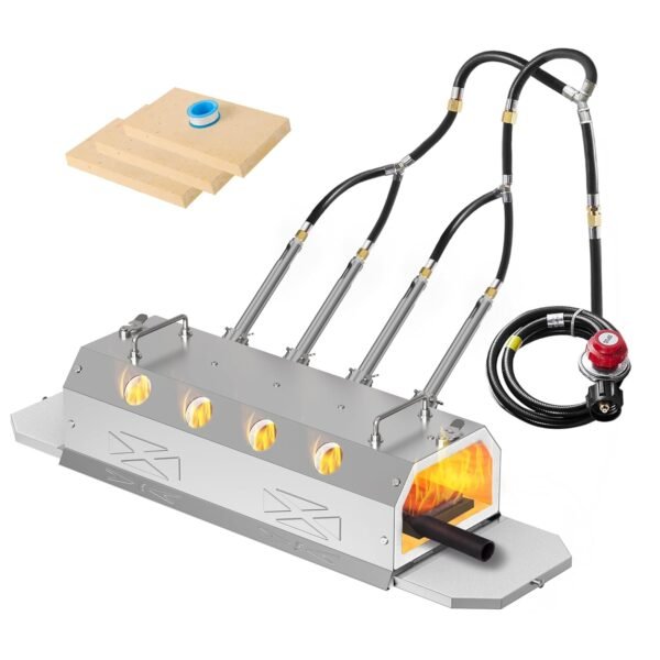 Nelyrho Gas Propane Forge 2600°F,Double Door,Large Capacity,Portable Equipment,Knife Making(Stainless Steel) Blacksmithing Farrier tool,Gas Welding Kits, Forge Kit (Four Burners)