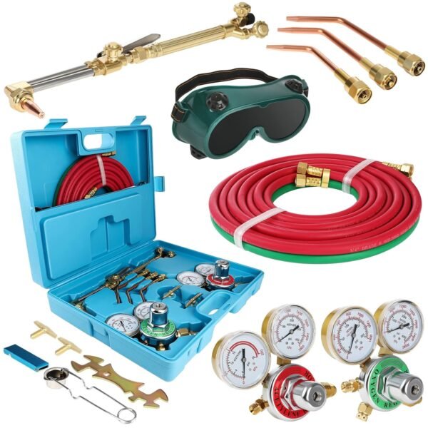 Oxygen Acetylene Torch Kit, Cutting Torch and Welding Kit, Oxy Gas Welding Cutting Brazing Set, Gas Welding Kit, Portable Oxy Acetylene Torch Welder, With Nozzles, Regulator,...