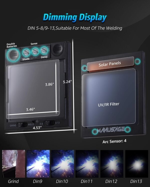 Panoramic View Welding Helmet MANUSAGE E980S Review Advanced Auto Darkening and Solar Power Features