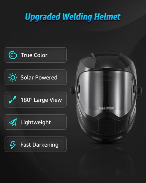 Panoramic View Welding Helmet MANUSAGE E980S Review Advanced Auto Darkening and Solar Power Features