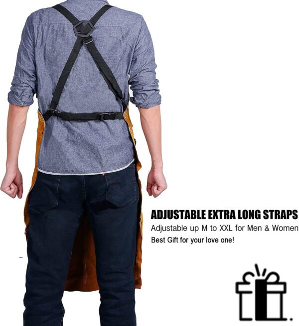 QeeLink Leather Welding Work Apron with 6 Tool Pockets, Heat & Flame Resistant Apron, 24" x 36", Adjustable M to XXXL