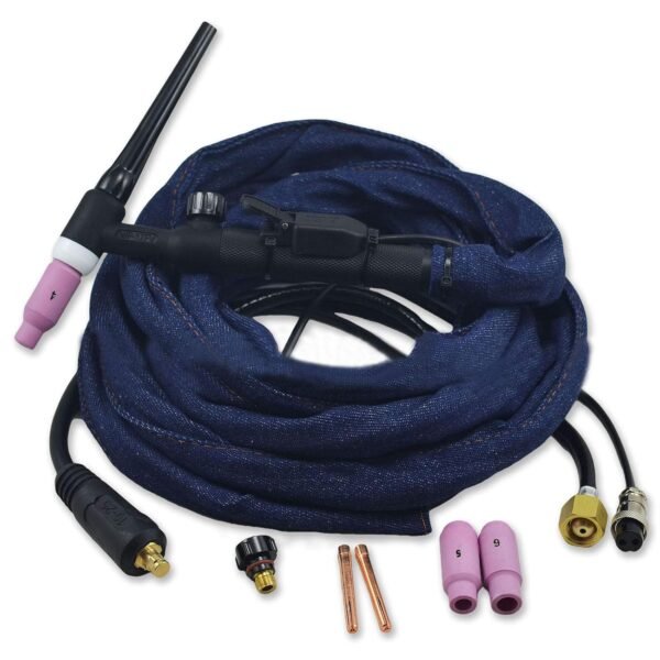 RIVERWELD WP-17FV SR-17FV TIG Welding Torch Complete Flexible Head with Valve 150Amp Air-Cooled Electric Cable Wire 10mm² Connector M16*1.5 2pins Plug DKJ10-25mm 12 Feet 4 Meters