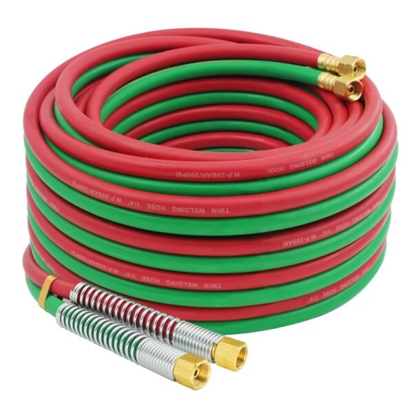 RX WELD Oxygen Acetylene Hose 1/4-Inch × 50 Feet with 9/16"-18 B Fittings, Torch Hose, Grade R