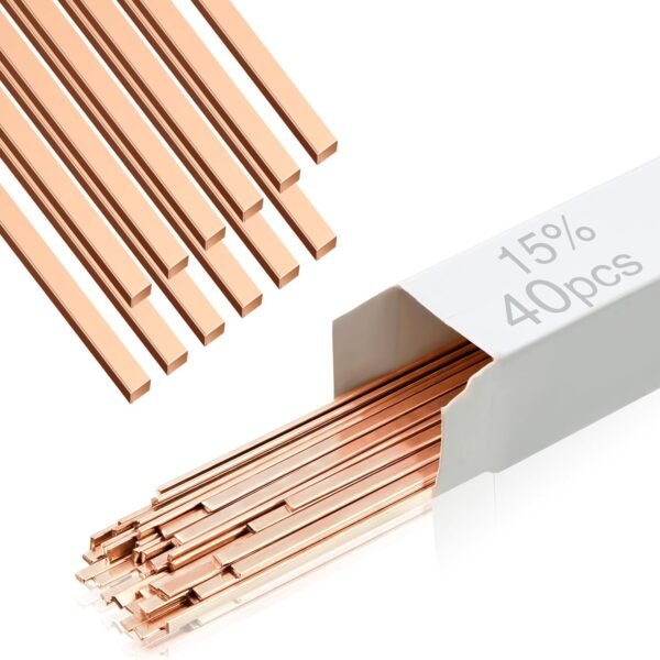 Tandefio 40 Sticks Brazing Rods AWS BCup-5 15% Silver Solder Phos Copper Brazing Alloys Flat Welding Rods Industry 0.050"x1/8"x10" for Air Conditioning Refrigerator Cold Storage...