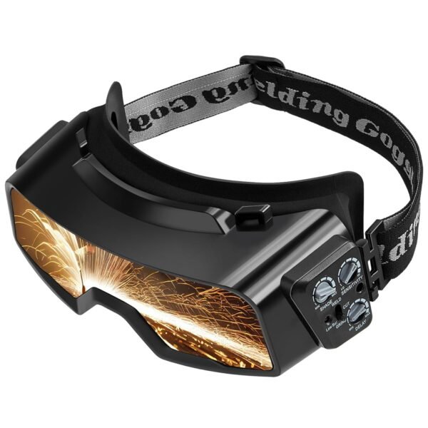 Welding Glasses Auto Darkening View Area 4.82 x 1.38 Inch Welding Goggles for Men Assemblable Adjustable Cutting Torch Glasses Gear for TIG MIG ARC Grinding, Not Include Mask