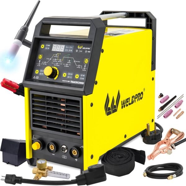 Weldpro 200A AC/DC Aluminum Tig Welder with Pulse CK 17 Worldwide Superflex TIG Torch, Digital Inverter MMA/TIG 110/220V Dual Voltage TIG Welding Machine AC DC 3 Year Warranty
